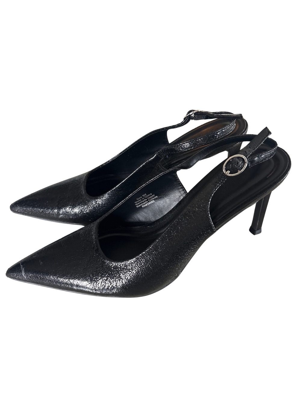 Open Edit Black metallic pointed toe sling back heels size 8